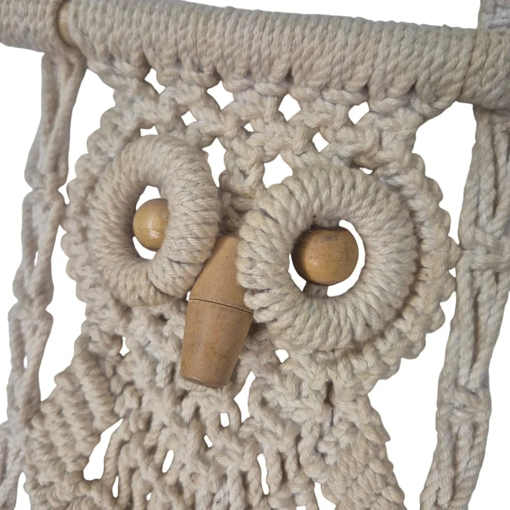 Boho Macrame Owl Wall Hanging Woven Wood Dowels Tassels‎ Rustic Decor